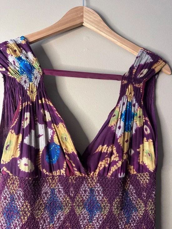 Free People Wisteria and Lattice Smocked Waist Bandhani Print Midi Dress, Boho - Picture 5 of 10